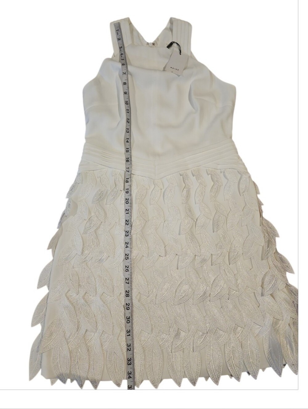 REISS White Flora Feather-Trim Halter Mini Dress Sz 8 - Picture 13 of 16